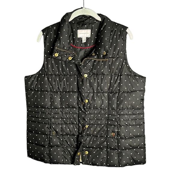 Charter Club Black and White Polka Dot Puffer Vest with Gold Zipper Size Large - Picture 1 of 8